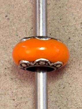 🆕 Brighton Primavera Spacer in Orange Resin bead with floral silver edges